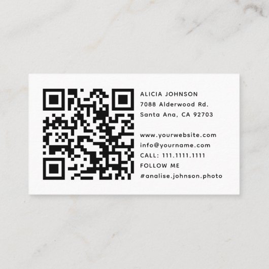 ミニマモダンリストエレガント写真とQrコード 名刺 (裏面)