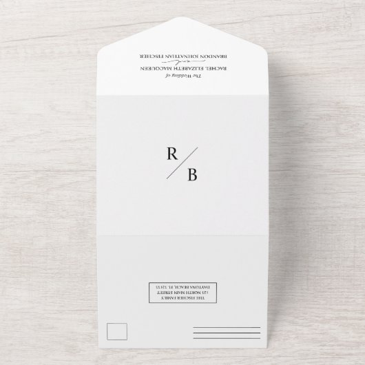 ミニマモダンリストエレガント白黒結婚ズ・オール オールインワン招待状 (外側)