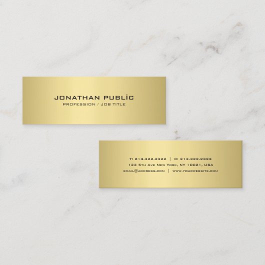 ミニマモダンリストエレガント金ゴールドルックシンプルプレーン スキニー名刺 (正面/裏面)
