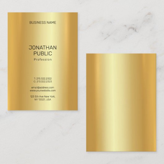 ミニマモダンリストエレガント金ゴールドルックテンプレート 名刺 (正面/裏面)