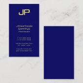 ミニマモダンリストエレガント金ゴールドルックフォントネイビーブルー 名刺 (正面/裏面)