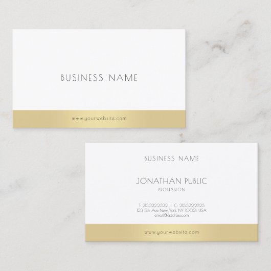 ミニマモダンリストエレガント金ゴールド白テンプレート 名刺 (正面/裏面)