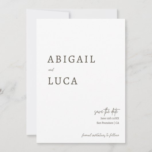 ミニマモダンリストエレガント・カリグラフィ日付の保存 招待状 (正面)