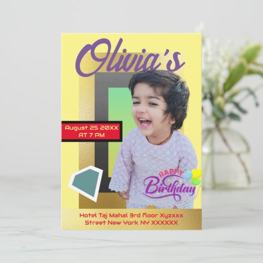 ミニマモダンリストカスタムフォトオールエイジ誕生日 招待状 (スタンド正面)