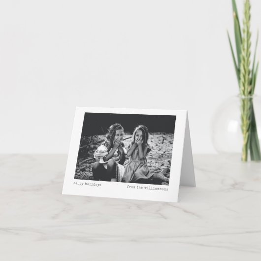 ミニマモダンリストカスタムフォトタイプライターホリデー カード (正面)