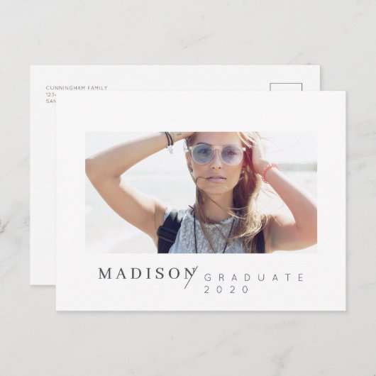 ミニマモダンリストカスタム写真卒業 案内ポストカード (正面/裏面)