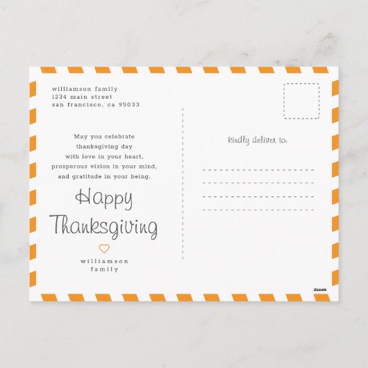 ミニマモダンリストカスタム写真感謝祭 シーズンポストカード (裏面)