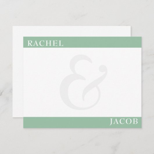 ミニマモダンリストカップルのセージ緑色の文房具 ノートカード (正面/裏面)