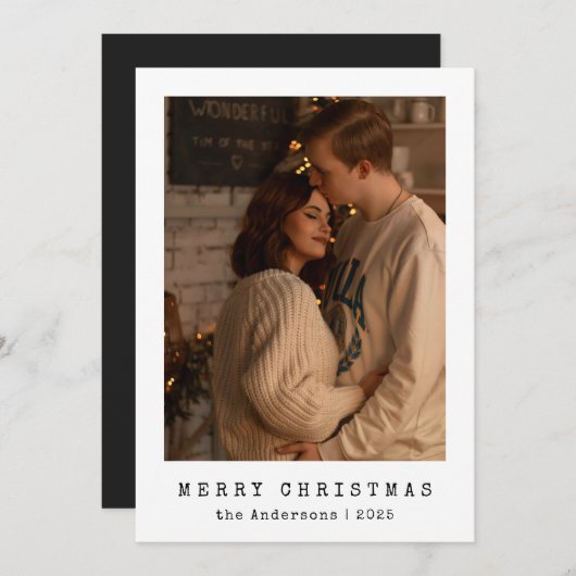 ミニマモダンリストカップル写真ブラッククリスマス シーズンカード (正面/裏面)