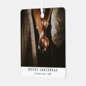 ミニマモダンリストカップル写真ブラッククリスマス メタルオーナメント (正面左)