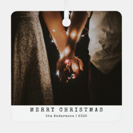 ミニマモダンリストカップル写真ブラッククリスマス メタルオーナメント