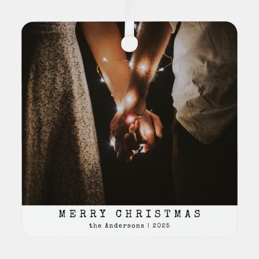 ミニマモダンリストカップル写真ブラッククリスマス メタルオーナメント (正面)