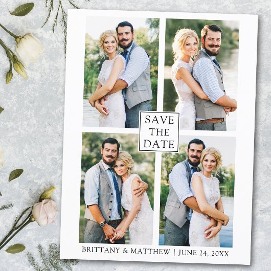 ミニマモダンリストカップル4写真デートを保存 ポストカード