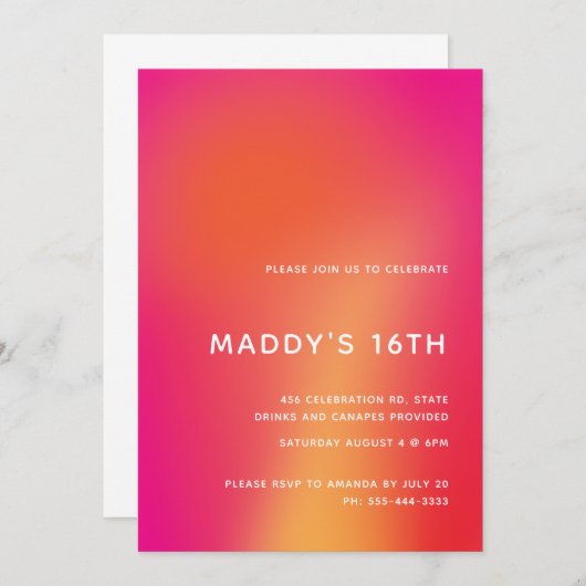 ミニマモダンリストカラフル抽象芸術スイート16 招待状 (正面/裏面)