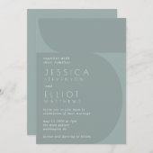 ミニマモダンリストカラーブロックティール（緑がかった色）シック結婚ズ 招待状 (正面/裏面)