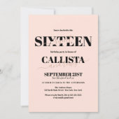 ミニマモダンリストガーリー赤面ピンクブラックスウィート16 招待状 (正面)