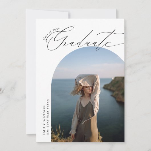 ミニマモダンリストクラシックのArch写真卒業 招待状 (正面)