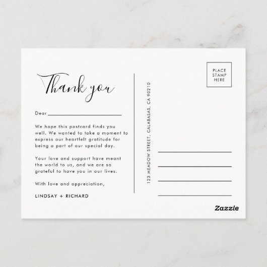 ミニマモダンリストクリーンシンプルタイポグラフィ結婚の ポストカード (裏面)