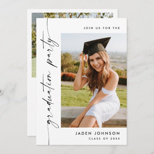 ミニマモダンリストグラード2写真卒業パーティー 招待状 (正面/裏面)