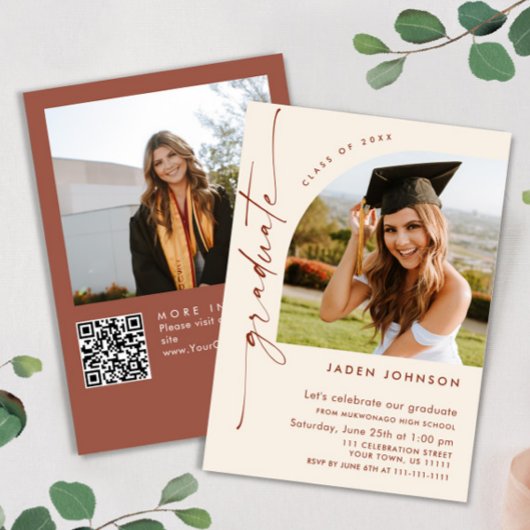 ミニマモダンリストグラード2写真卒業パーティーQR 招待状
