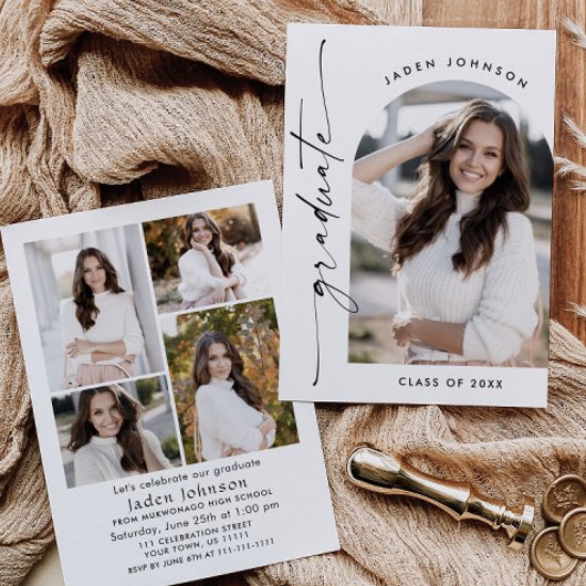 ミニマモダンリストグラード5写真卒業パーティー 招待状