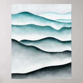 ミニマモダンリストグリーン抽象芸術山脈 ポスター