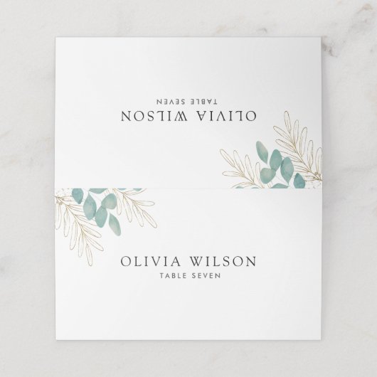 ミニマモダンリストグリーン金ゴールドリーフ結婚ズ プレイスカード (外部開封)