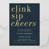 ミニマモダンリストグレー金ゴールド40th誕生日パーティー 箔招待状 (正面)