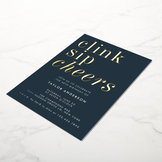 ミニマモダンリストグレー金ゴールド40th誕生日パーティー 箔招待状 (回転した状態)