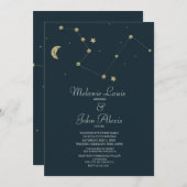 ミニマモダンリストコンステレーションゴールド結婚フォイル 招待状 (正面/裏面)