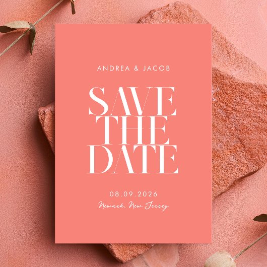 ミニマモダンリストコーラルピンクシック結婚ズ セーブザデート