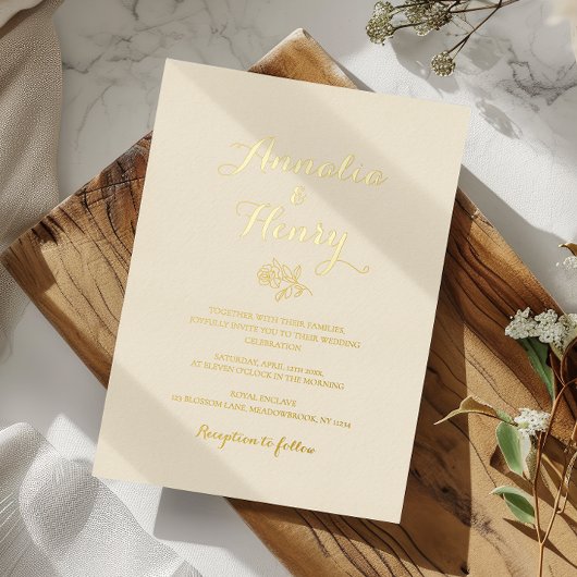 ミニマモダンリストゴールデンバララインア結婚ート 箔招待状