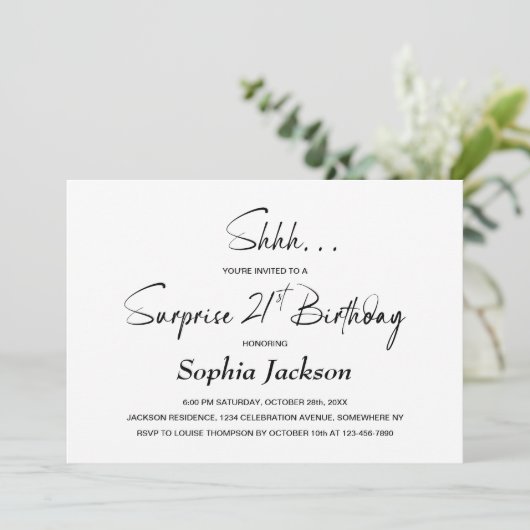 ミニマモダンリストサプライズ21歳の誕生日パーティー 招待状 (スタンド正面)