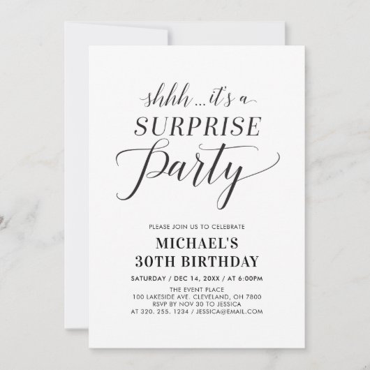 ミニマモダンリストサプライズ30th誕生日パーティー 招待状 (正面)