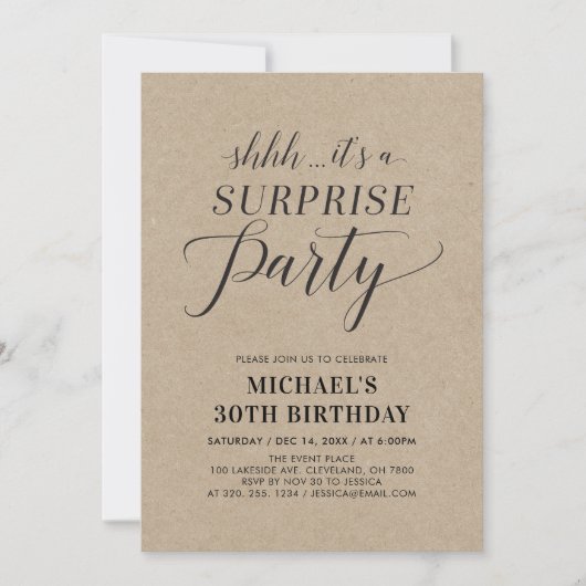 ミニマモダンリストサプライズ30th誕生日パーティー 招待状 (正面)