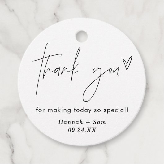 ミニマモダンリストサンキューメッセージカード結婚ズラベル フェイバータグ (正面)