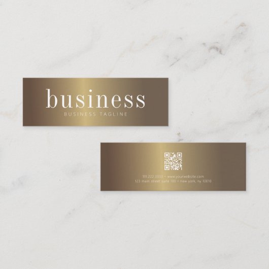ミニマモダンリストシックフェイク金ゴールドQRコード スキニー名刺 (正面/裏面)