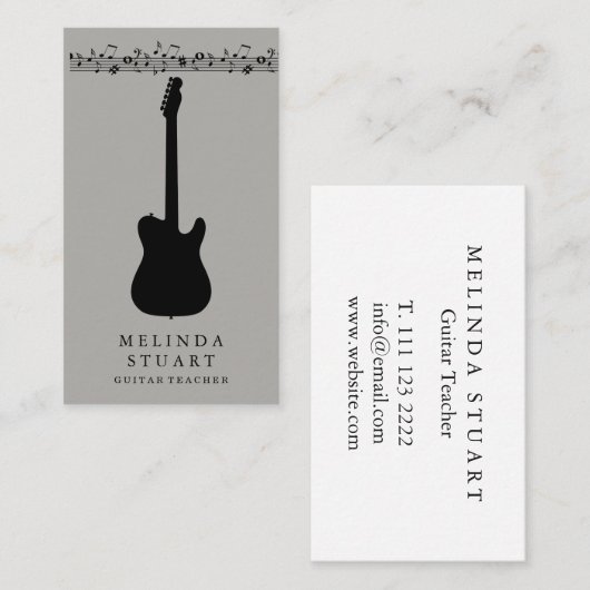 ミニマモダンリストシックミュージシャンギター先生バス 名刺 (正面/裏面)