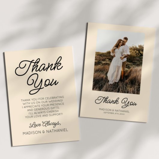 ミニマモダンリストシャンパン写真結婚ズ サンキューカード