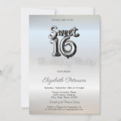 ミニマモダンリストシルバーバルーンスウィート16 招待状 (正面)
