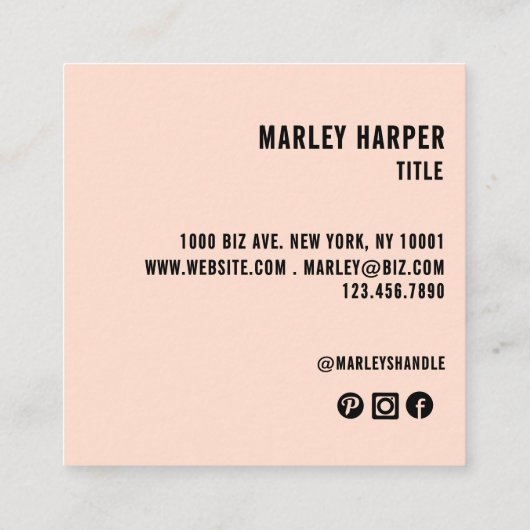 ミニマモダンリストシンプルおもしろいプロフェッショナル写真 スクエア名刺 (裏面)