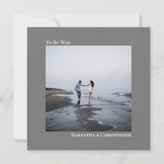 ミニマモダンリストシンプルのグレーの正方形の写真結婚の 招待状 (正面)