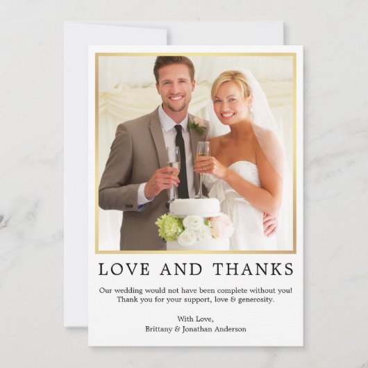 ミニマモダンリストシンプルのラヴ感謝してい写真金ゴールド サンキューカード (正面)