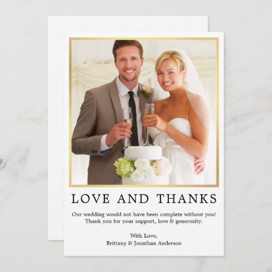 ミニマモダンリストシンプルのラヴ感謝してい写真金ゴールド サンキューカード (正面/裏面)