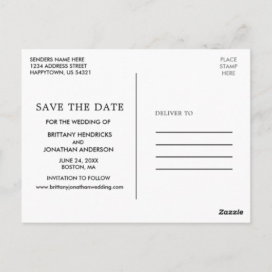 ミニマモダンリストシンプルの写真Kraft日付を保存 ポストカード (裏面)