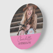 ミニマモダンリストシンプルの名前フォトピンク ラージ壁時計 (傾斜)