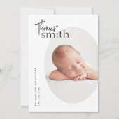 ミニマモダンリストシンプルの楕円形フォトベビー誕生 案内状 (正面)