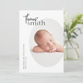 ミニマモダンリストシンプルの楕円形フォトベビー誕生 案内状 (スタンド正面)