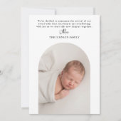 ミニマモダンリストシンプルの楕円形フォトベビー誕生 案内状 (裏面)
