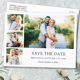 ミニマモダンリストシンプルの4 Photo Save the Date ポストカード